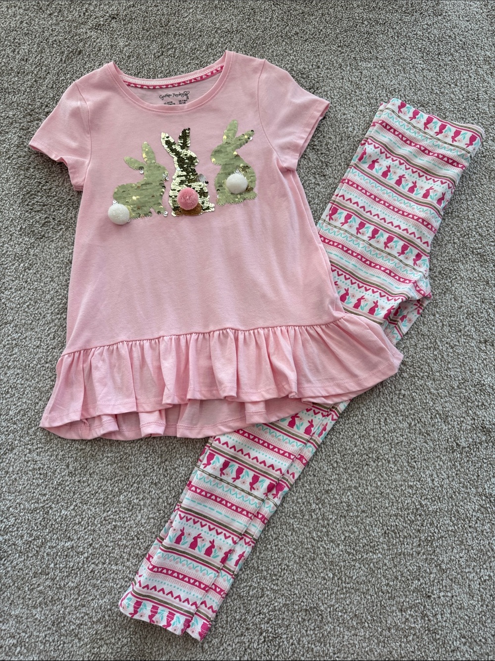 Cynthia Rowley Pink Ruffle Bunny Sequin Pajama Set